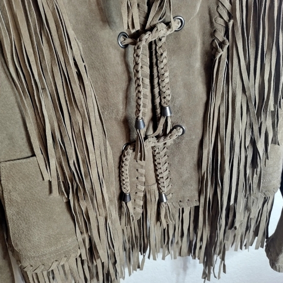 Ecote suede leather festive fringe braids Western cowgirl jacket sz M - Picture 3 of 9